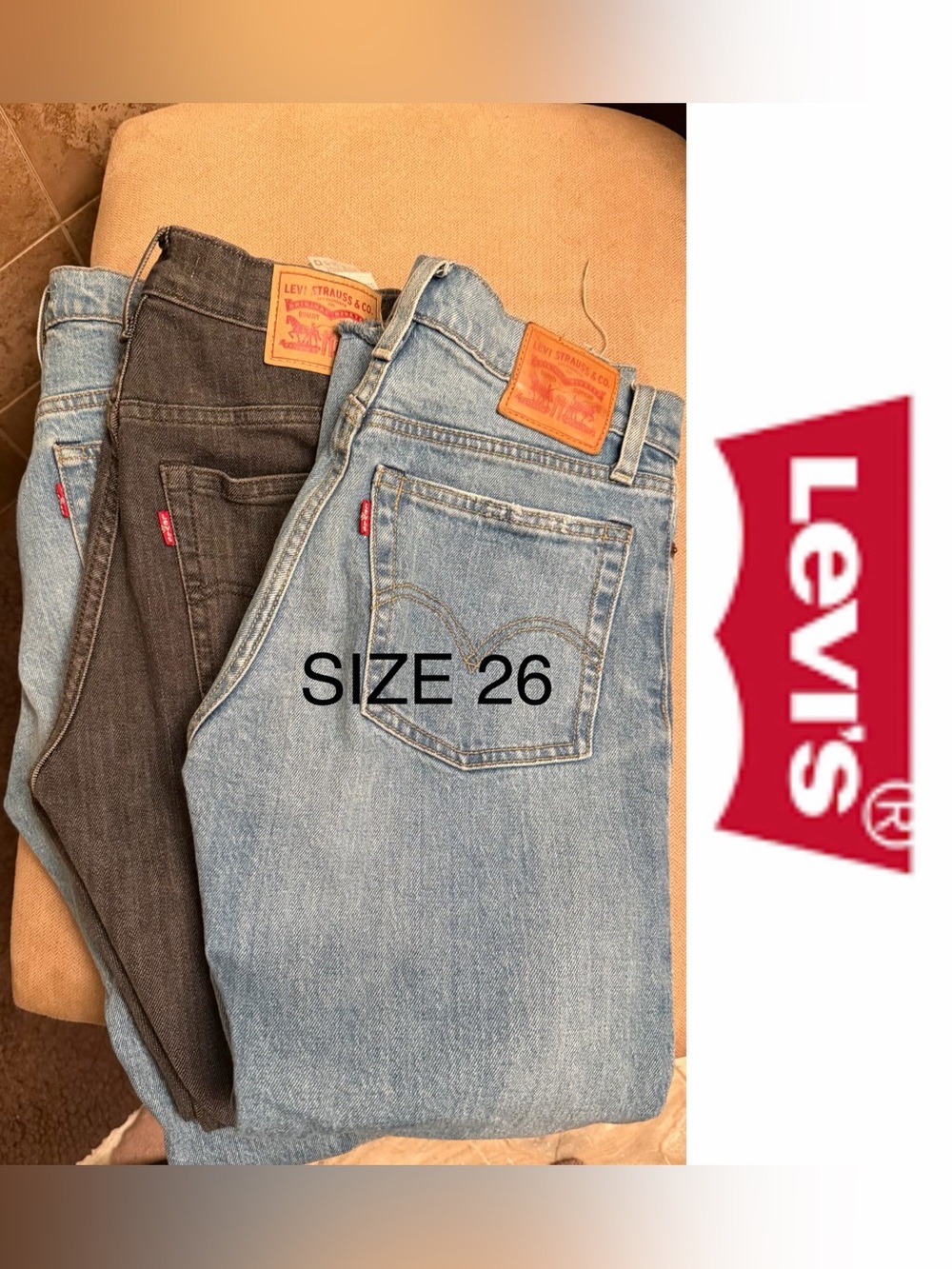 3 pair Levi's Trio of Blue and Black Denim Jeans